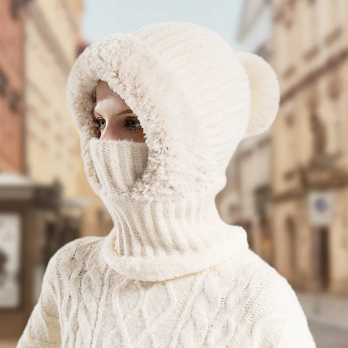 Bonnet Écharpe et Masque 3-en-1 Tricoté d'Hiver pour Femmes