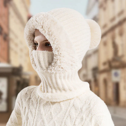 Bonnet Écharpe et Masque 3-en-1 Tricoté d'Hiver pour Femmes