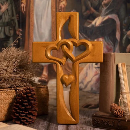 ✝️Croix de mariage murale en bois❤️Cœurs entrelacés, symbole d’amour & foi – Prête à accrocher !