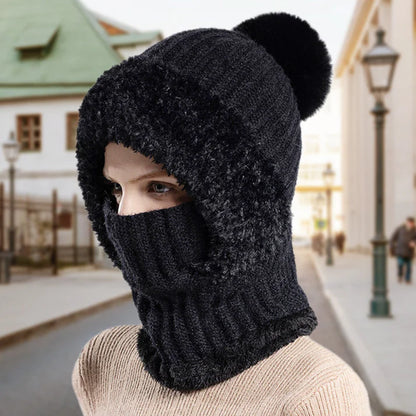 Bonnet Écharpe et Masque 3-en-1 Tricoté d'Hiver pour Femmes