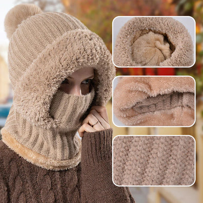 Bonnet Écharpe et Masque 3-en-1 Tricoté d'Hiver pour Femmes