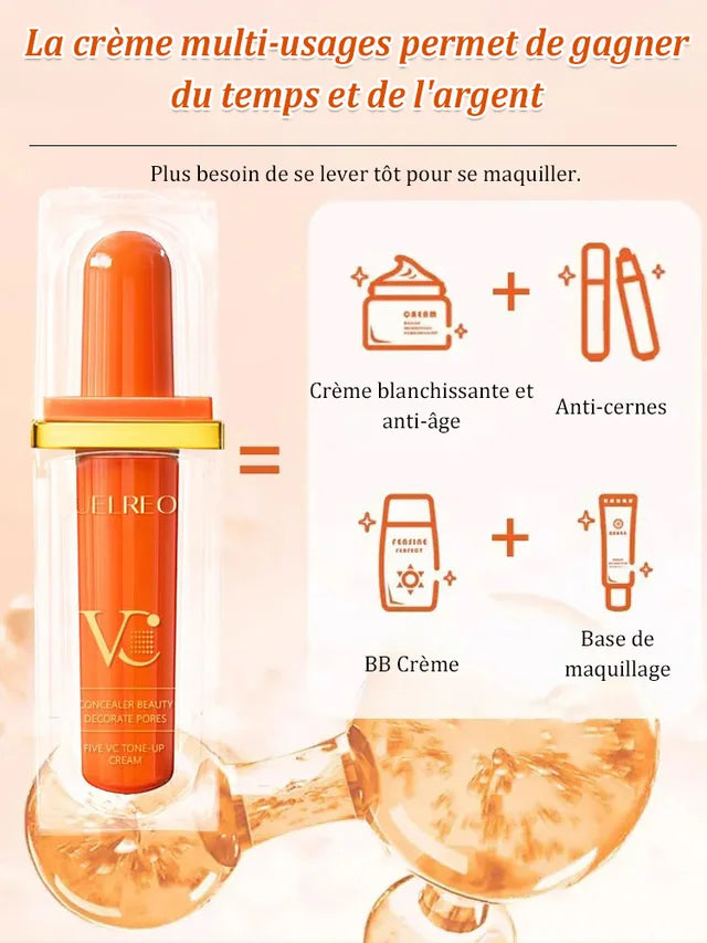 Crème visage sans maquillage avec vitamine C en cinq couches !  Faites briller votre peau naturellement, obtenez un teint parfait sans effort !