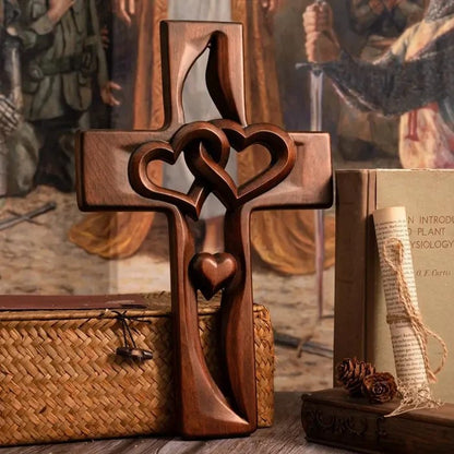 ✝️Croix de mariage murale en bois❤️Cœurs entrelacés, symbole d’amour & foi – Prête à accrocher !