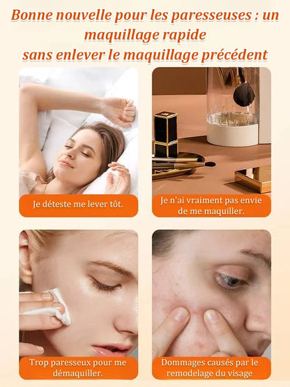 Crème visage sans maquillage avec vitamine C en cinq couches !  Faites briller votre peau naturellement, obtenez un teint parfait sans effort !