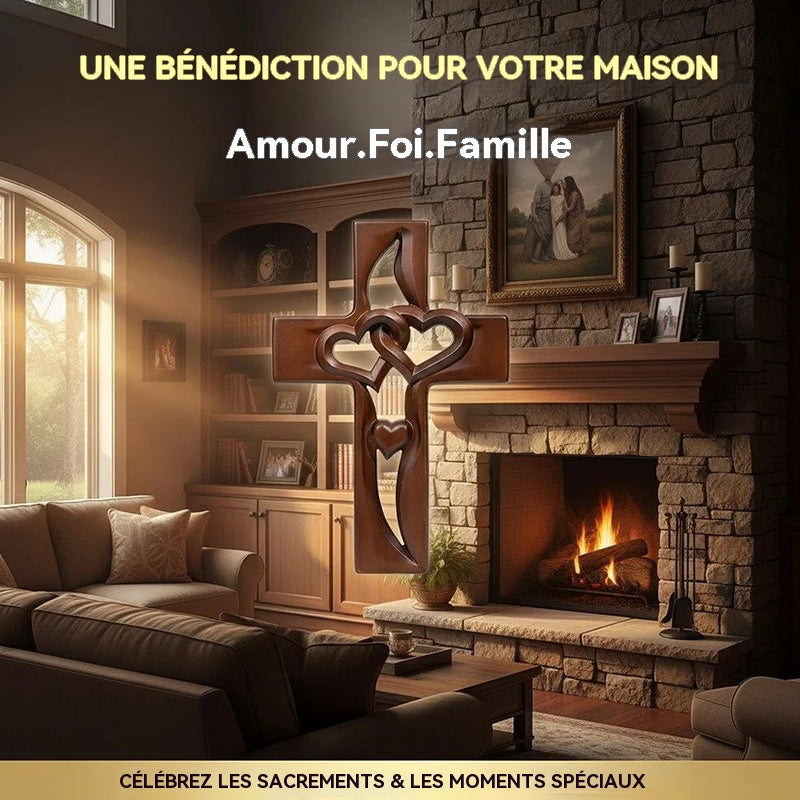 ✝️Croix de mariage murale en bois❤️Cœurs entrelacés, symbole d’amour & foi – Prête à accrocher !