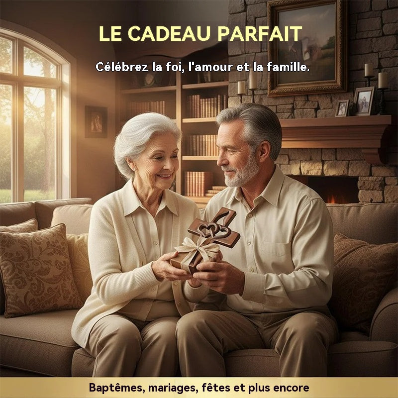 ✝️Croix de mariage murale en bois❤️Cœurs entrelacés, symbole d’amour & foi – Prête à accrocher !